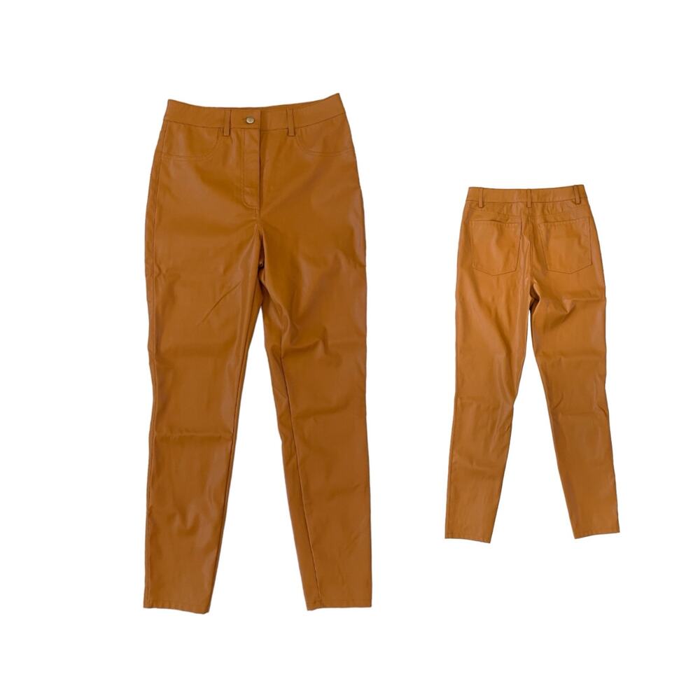 Forever 21 Faux Leather Straight-Leg Pants Camel Color Medium